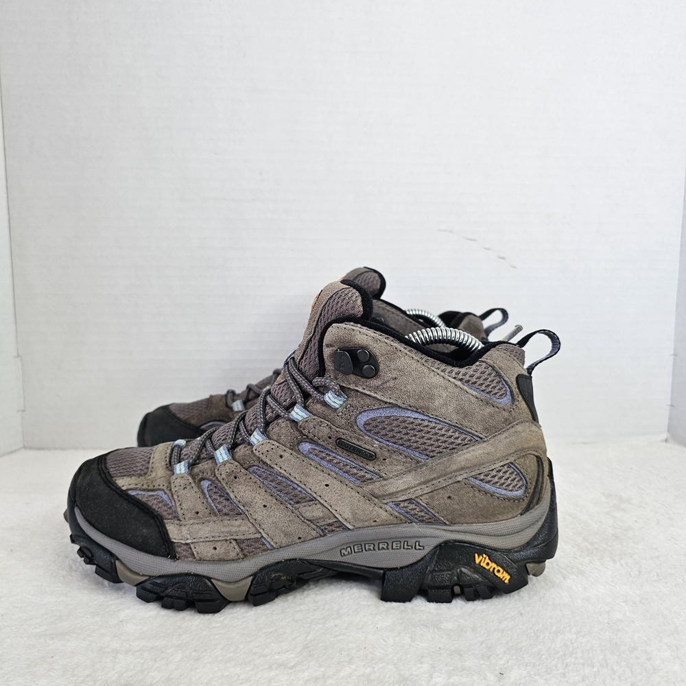 Merrell Moab 2 Mid Waterproof Hiking Boots Womens Size 9.5 Grey Blue Vibram